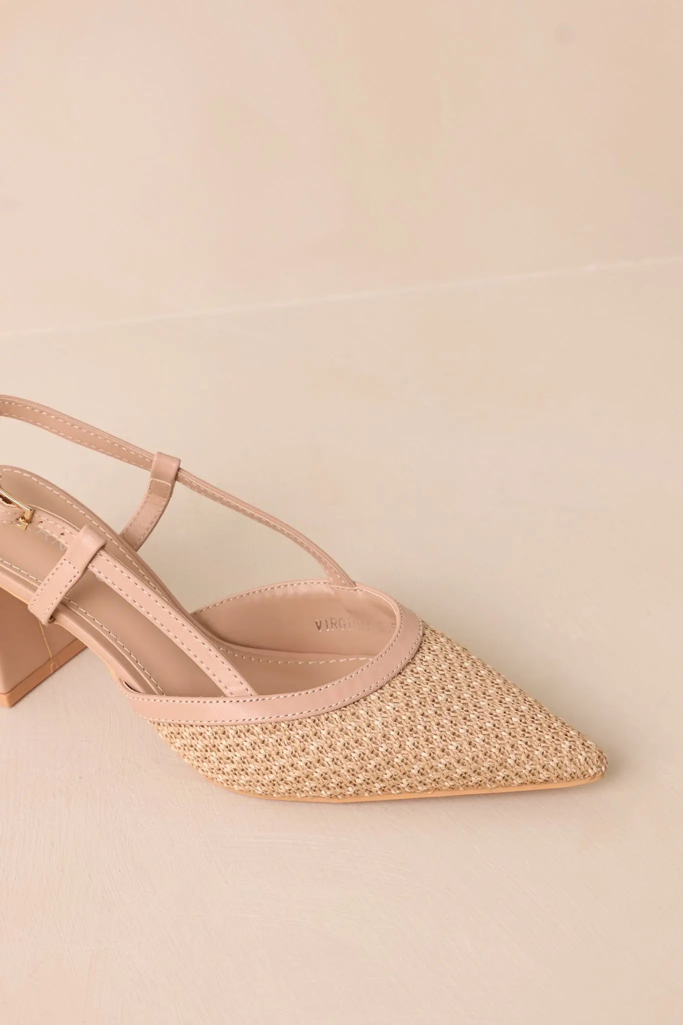 Women's Keeping It Real Beige Woven Pointed-Toe Slingback Heels | Heel measures 2.75" 4
