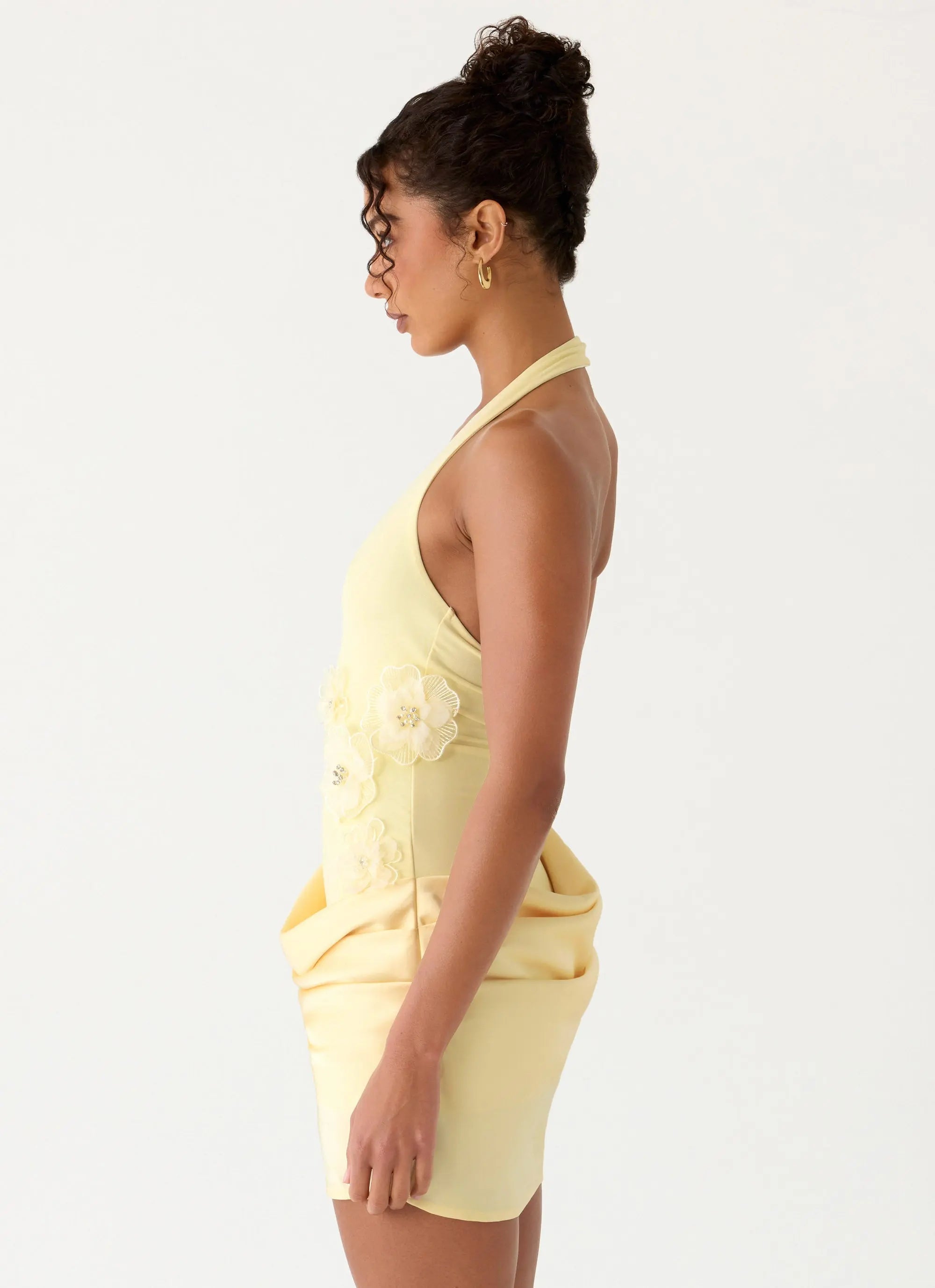 Women's Kimana Collection | Halter Mini Dress with Flower Appliqué | Flowy Satin Skirt for Effortless Elegance - Women's 4
