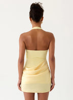 Women's Kimana Collection | Halter Mini Dress with Flower Appliqué | Flowy Satin Skirt for Effortless Elegance - Women's 5