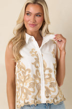Women's Kiss Me in Champagne Ivory Cotton Lace Applique Sleeveless Top | 100% Cotton 1