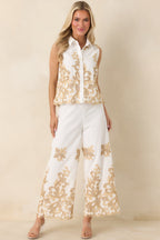 Women's Kiss Me in Champagne Ivory Cotton Lace Applique Sleeveless Top | 100% Cotton 4