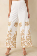 Women's Kiss Me in Champagne Ivory Cotton Lace Applique Wide Leg Pants | 100% Cotton 0