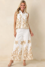 Women's Kiss Me in Champagne Ivory Cotton Lace Applique Wide Leg Pants | 100% Cotton 1