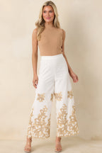 Women's Kiss Me in Champagne Ivory Cotton Lace Applique Wide Leg Pants | 100% Cotton 5