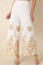 Women's Kiss Me in Champagne Ivory Cotton Lace Applique Wide Leg Pants | 100% Cotton 6