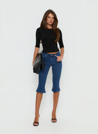 Women's Kissimo Kick Flare Capri Pants Indigo Blue | Denim capri pants with flare detail 1