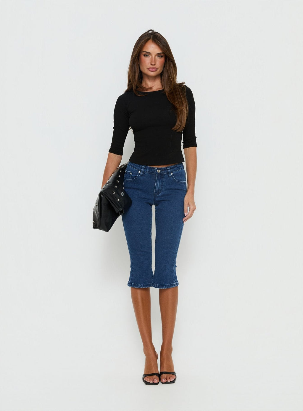 Women's Kissimo Kick Flare Capri Pants Indigo Blue | Denim capri pants with flare detail 2