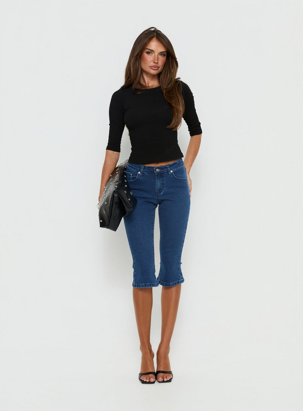 Women's Kissimo Kick Flare Capri Pants Indigo Blue | Denim capri pants with flare detail 6