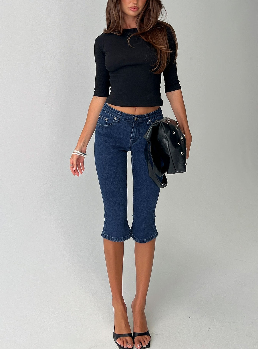 Women's Kissimo Kick Flare Capri Pants Indigo Blue | Denim capri pants with flare detail 7