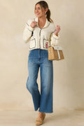 Women's Knot Your Average Ivory Multi Knit Contrast Stitch Cardigan Sweater | 72% Polyester & 28% Nylon 0