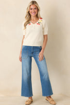 Women's La Dolce Vita Ivory Embroidered Fruit Collar Sweater | 60% Cotton & 40% Acrylic 5