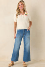 Women's La Dolce Vita Ivory Embroidered Fruit Collar Sweater | 60% Cotton & 40% Acrylic 7