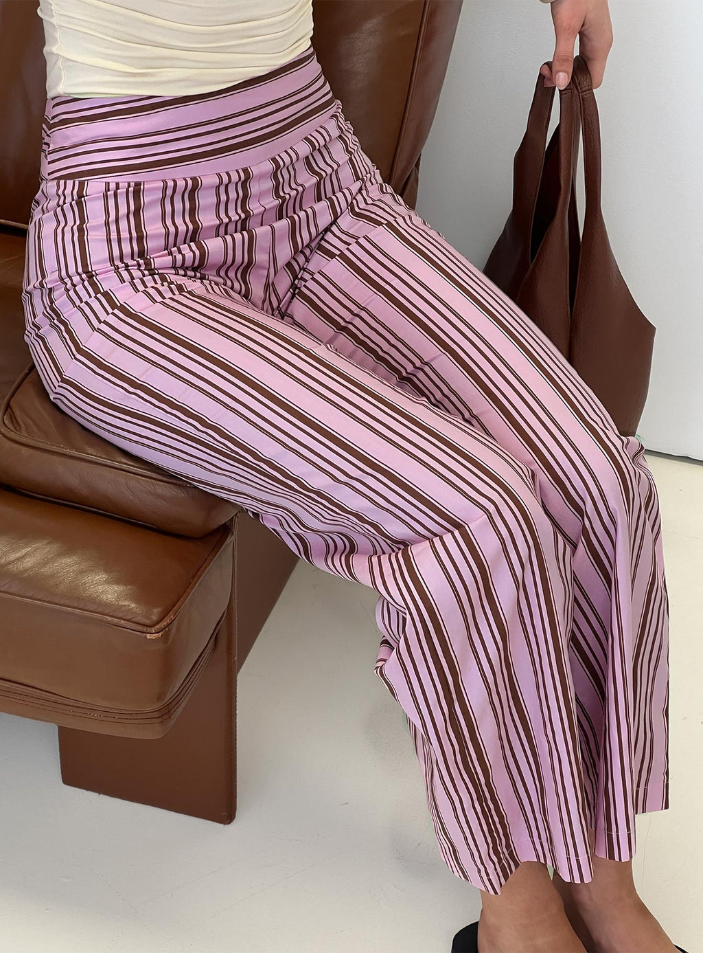 Women's Leocadie Pants Pink Stripe | Straight-leg stripe pants 0