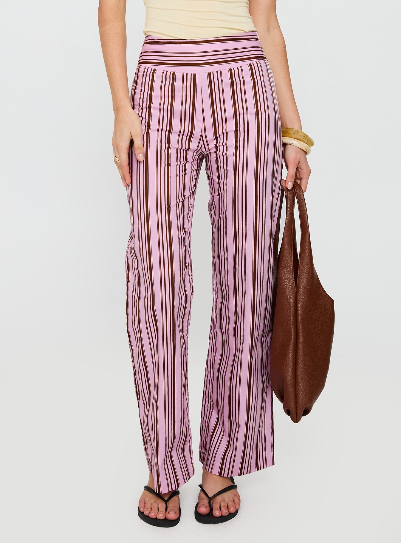 Women's Leocadie Pants Pink Stripe | Straight-leg stripe pants 1