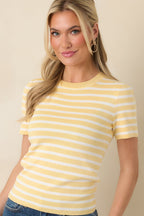 Women's Let's Catch Up Yellow Stripe Short Sleeve Top | 72% Viscose & 28% Nylon 1