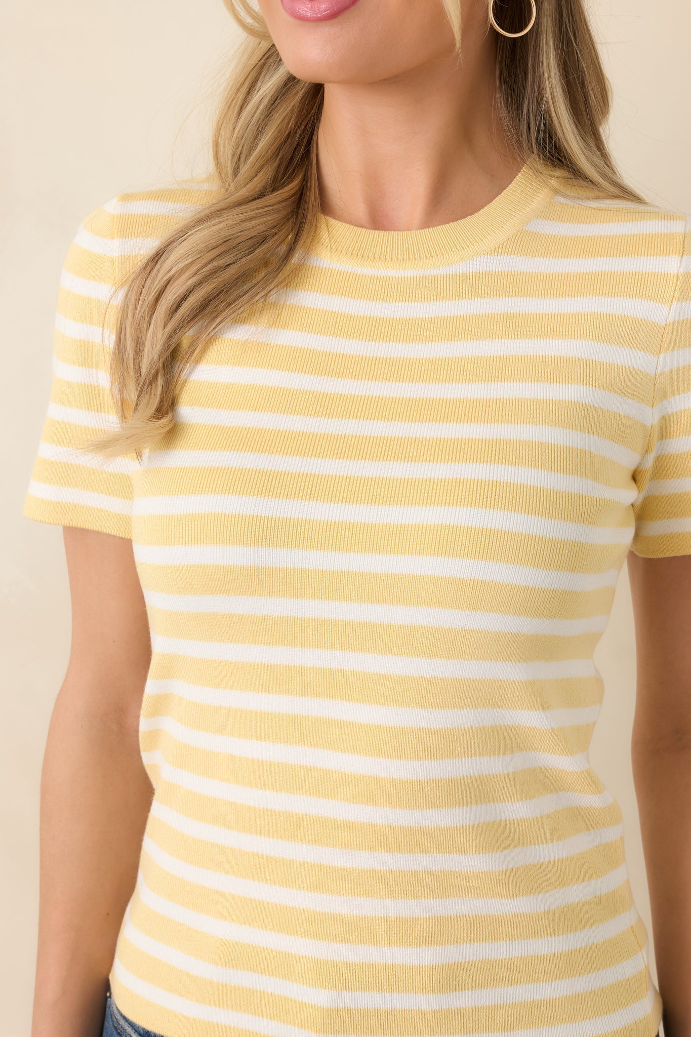 Women's Let's Catch Up Yellow Stripe Short Sleeve Top | 72% Viscose & 28% Nylon 2