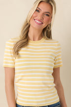 Women's Let's Catch Up Yellow Stripe Short Sleeve Top | 72% Viscose & 28% Nylon 5