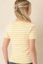 Women's Let's Catch Up Yellow Stripe Short Sleeve Top | 72% Viscose & 28% Nylon 7