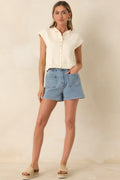 Women's Let's Do This Ivory Sleeveless Button Front Top | 60% Cotton & 40% Acrylic 0