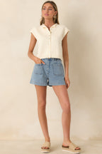 Women's Let's Do This Ivory Sleeveless Button Front Top | 60% Cotton & 40% Acrylic 4