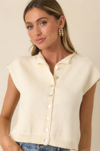 Women's Let's Do This Ivory Sleeveless Button Front Top | 60% Cotton & 40% Acrylic 6