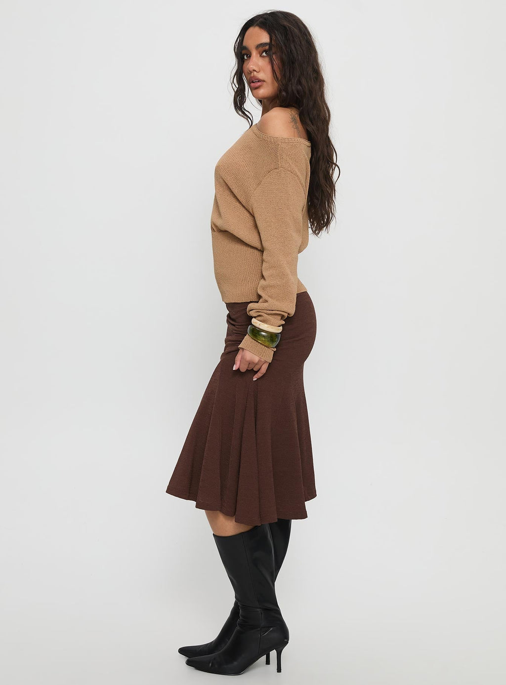 Women's Lewish Low Rise Midi Skirt Chocolate | Low-rise midi skirt 3