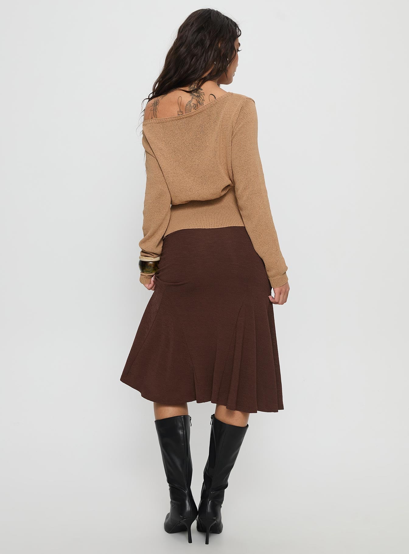 Women's Lewish Low Rise Midi Skirt Chocolate | Low-rise midi skirt 4