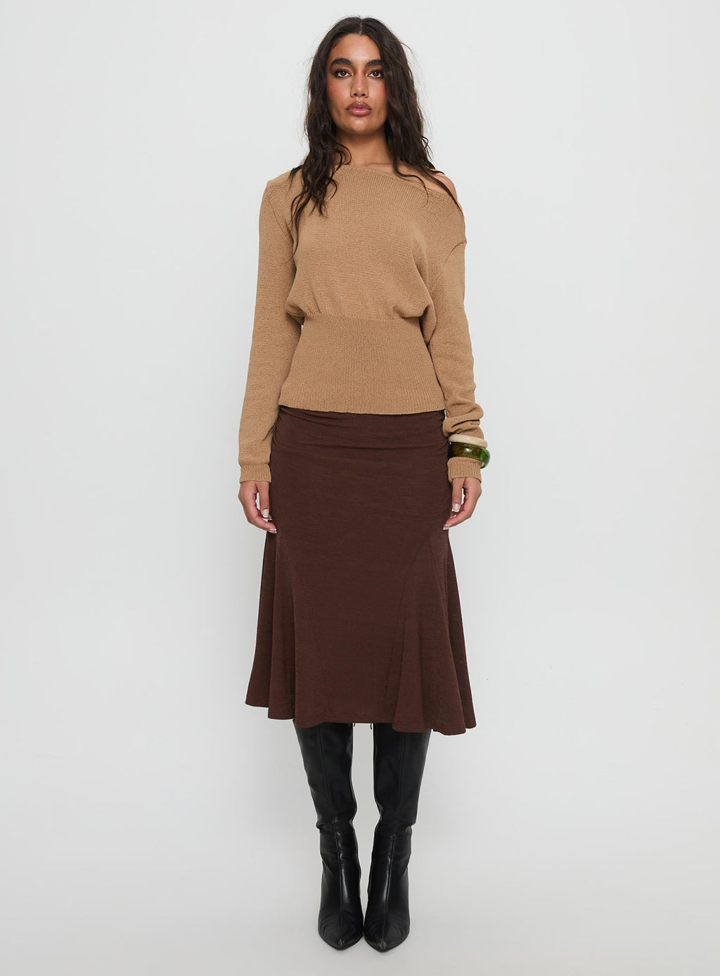 Women's Lewish Low Rise Midi Skirt Chocolate | Low-rise midi skirt 6