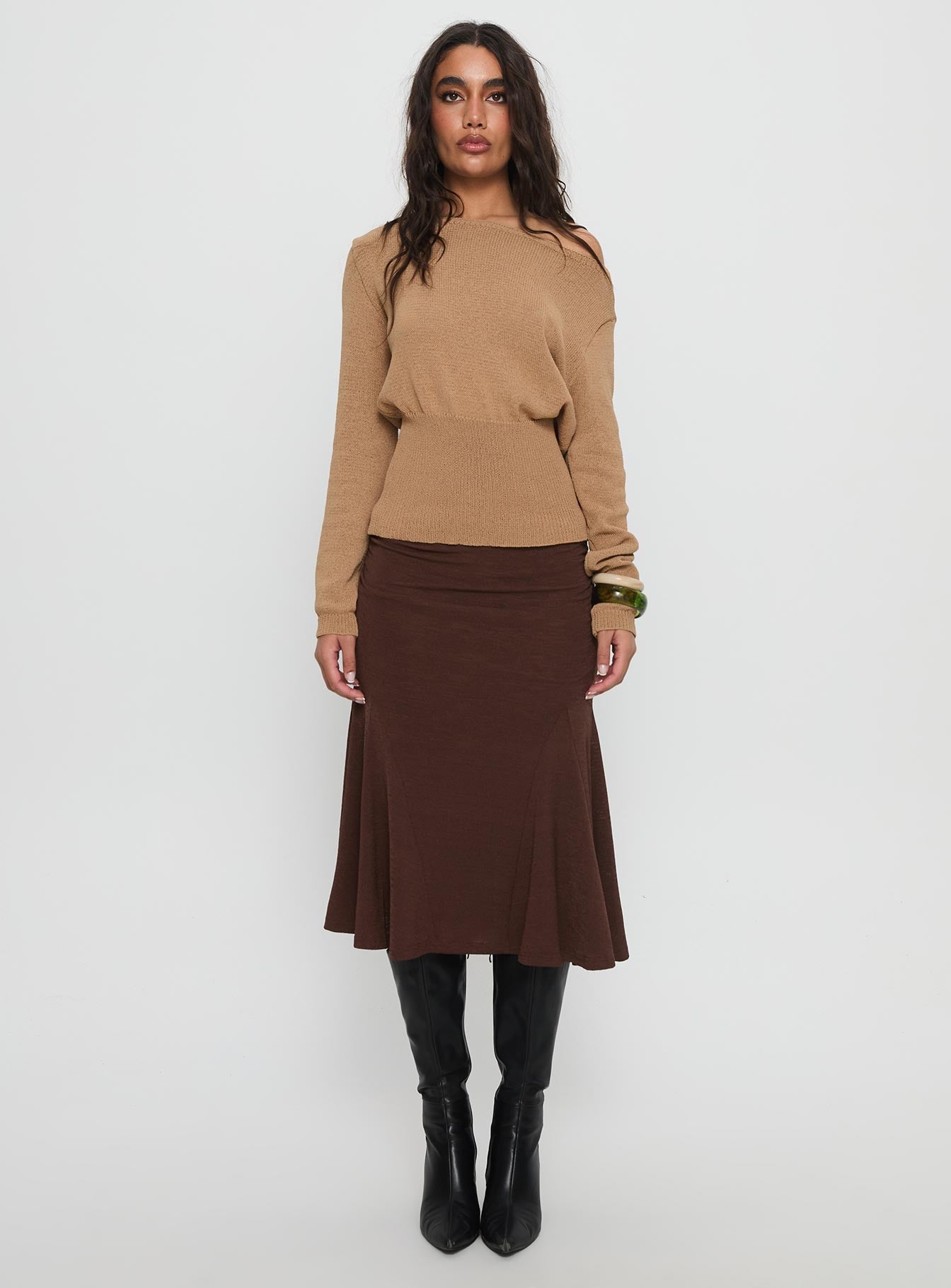 Women's Lewish Low Rise Midi Skirt Chocolate | Low-rise midi skirt 6