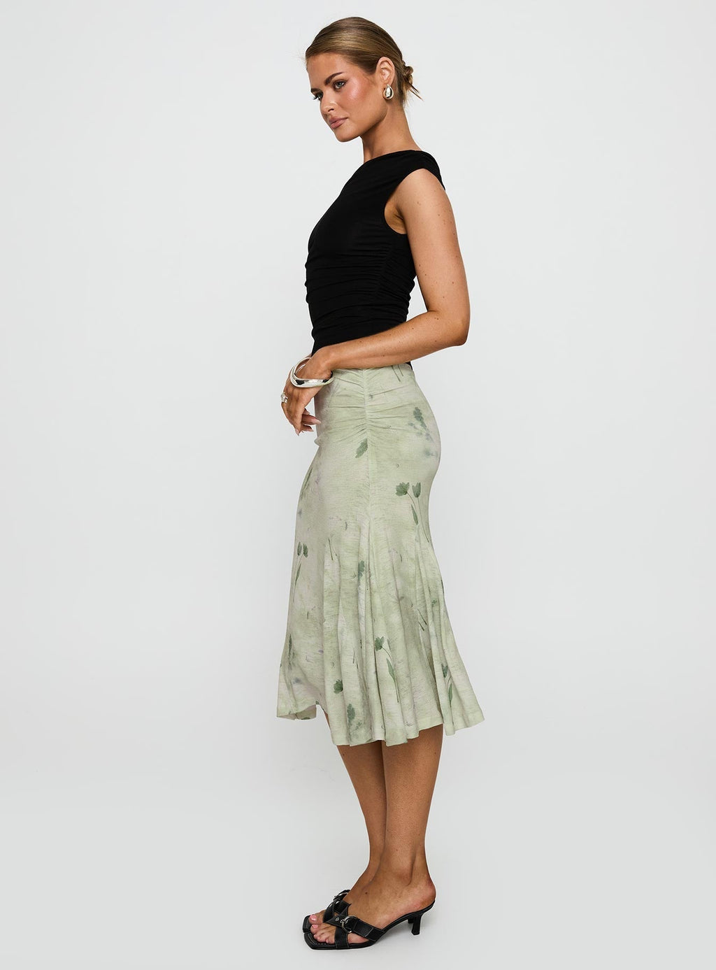 Women's Lewish Low Rise Midi Skirt Green Floral | Floral low-rise midi skirt 3