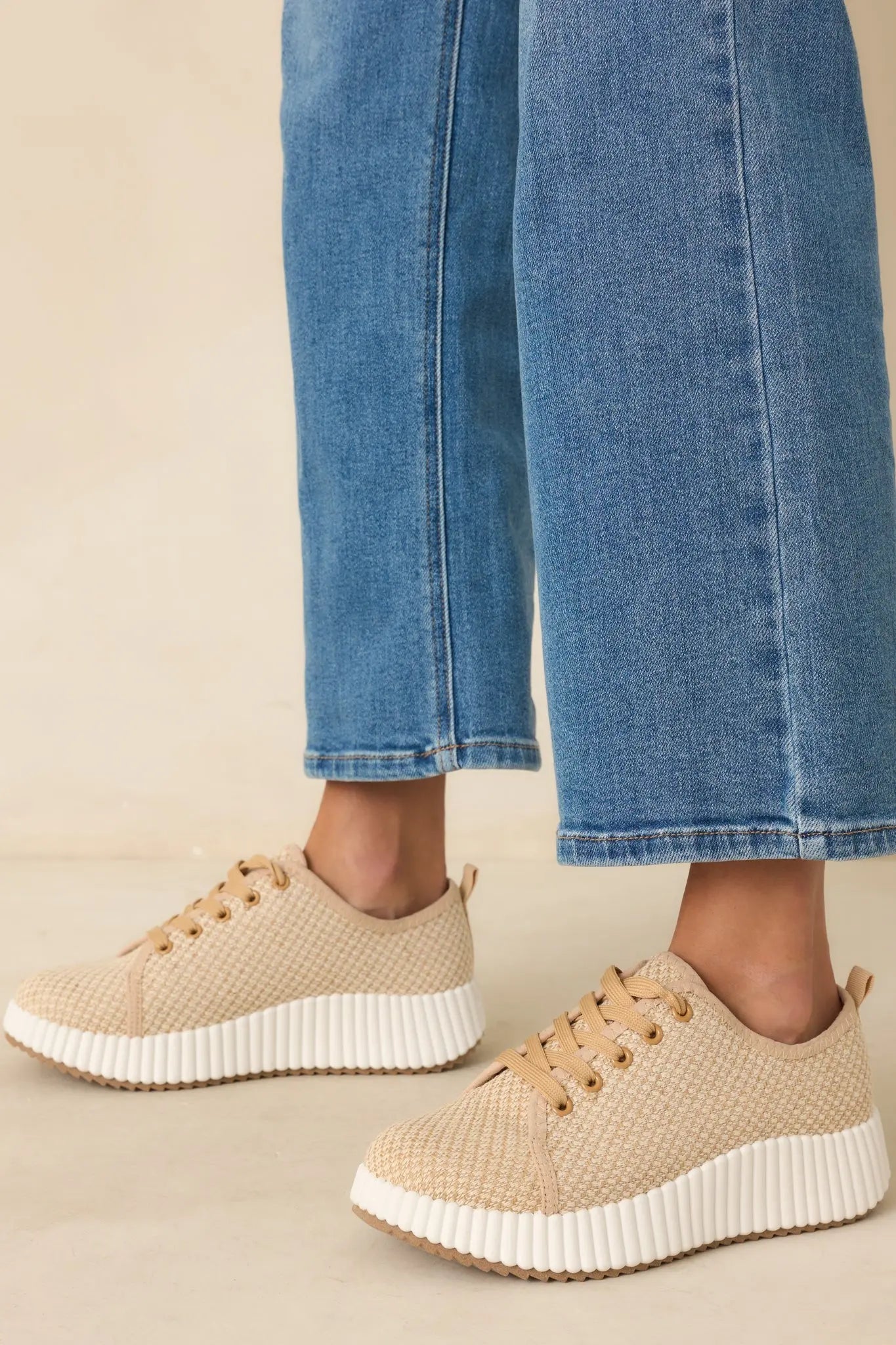Women's Life In The Fast Lane Tan Woven Platform Sneakers | Sole measures 2" 0