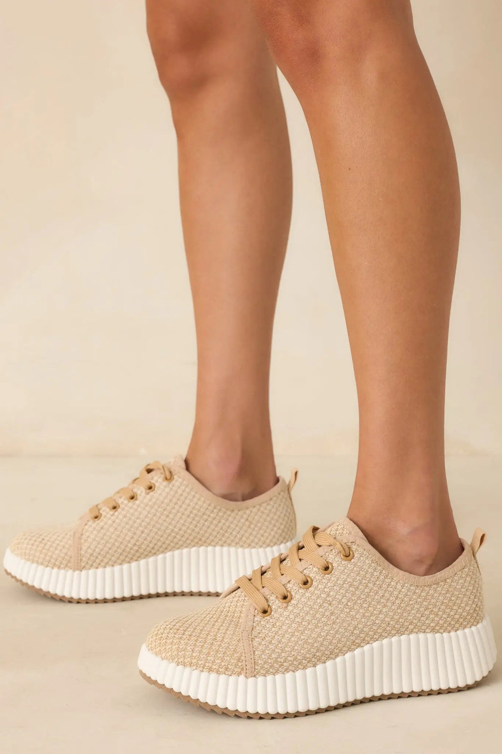 Women's Life In The Fast Lane Tan Woven Platform Sneakers | Sole measures 2" 2