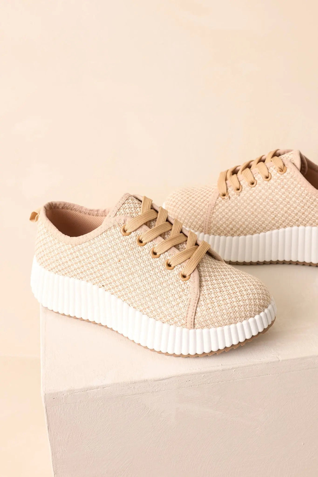 Women's Life In The Fast Lane Tan Woven Platform Sneakers | Sole measures 2" 3