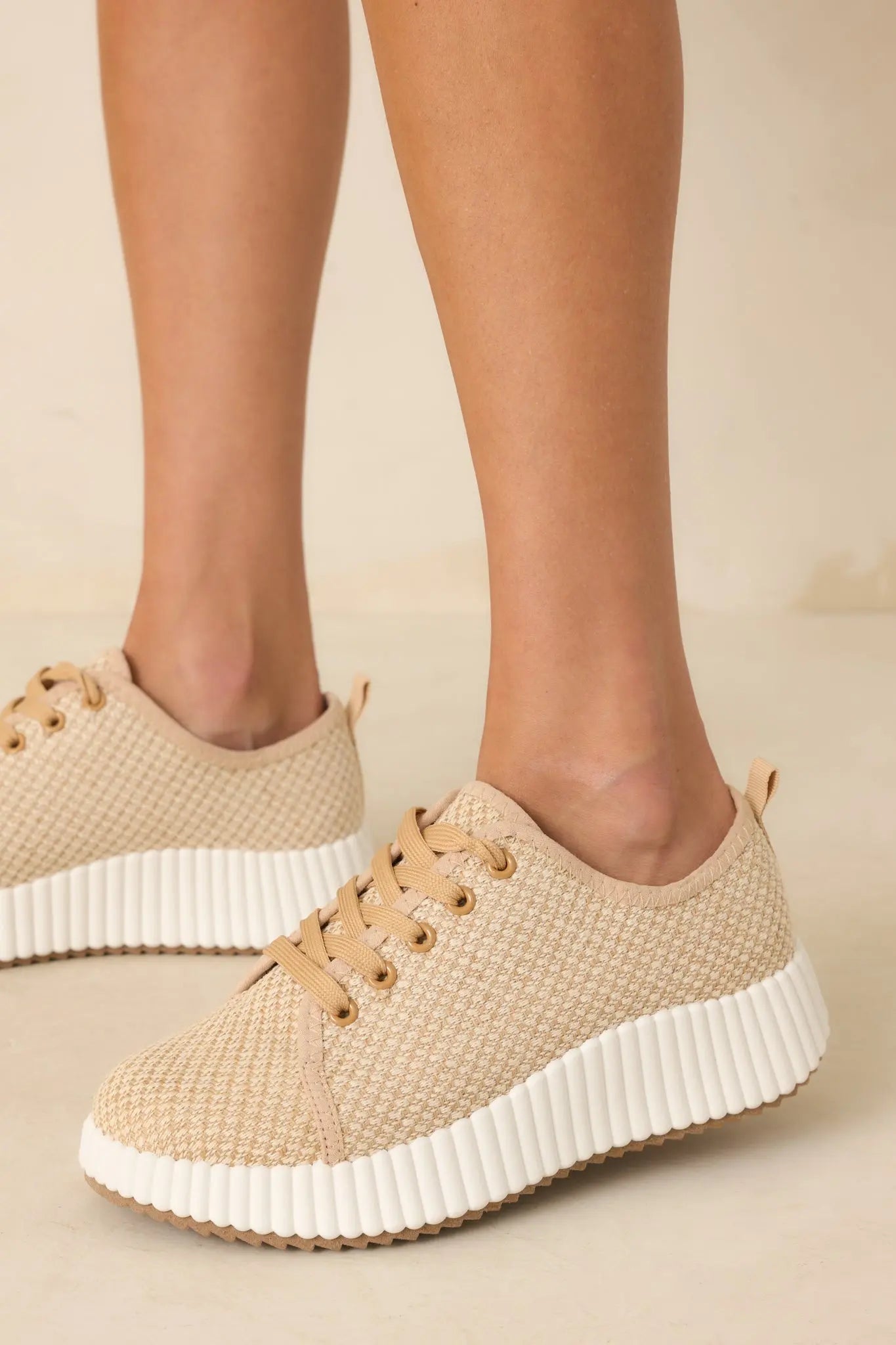 Women's Life In The Fast Lane Tan Woven Platform Sneakers | Sole measures 2" 4