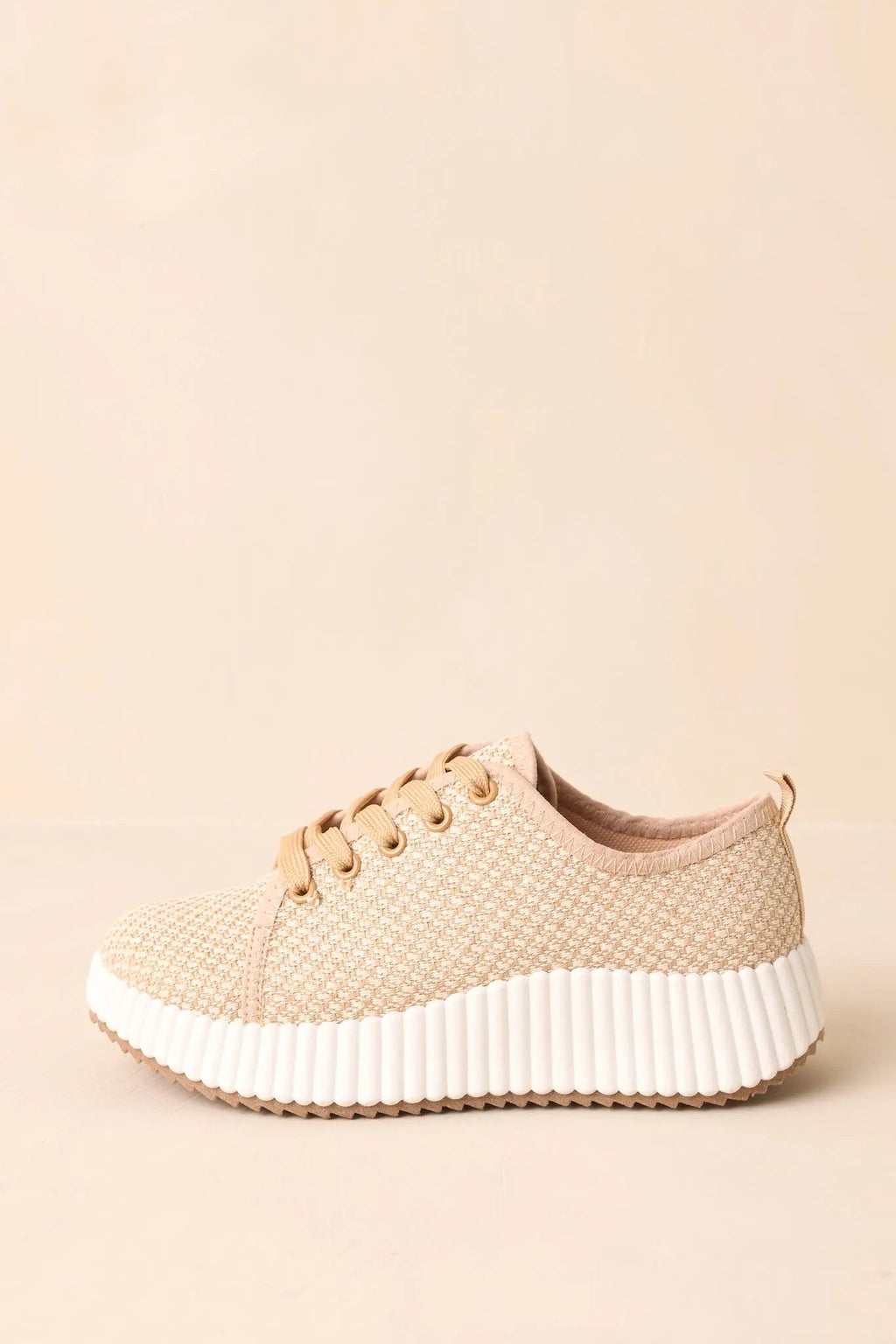 Women's Life In The Fast Lane Tan Woven Platform Sneakers | Sole measures 2" 5