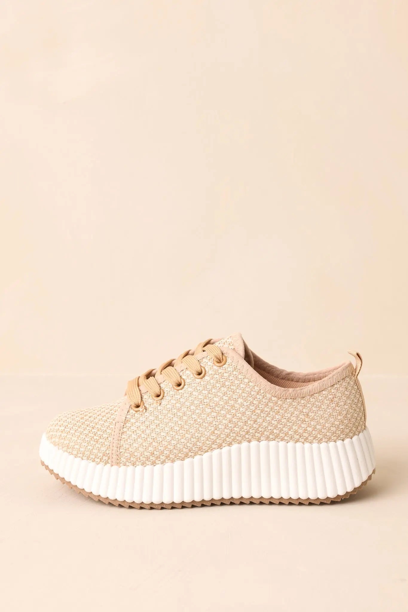 Women's Life In The Fast Lane Tan Woven Platform Sneakers | Sole measures 2" 5