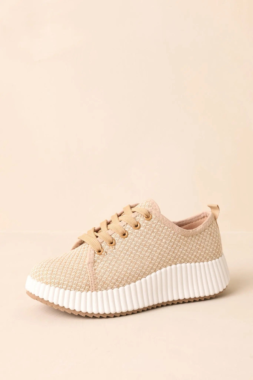 Women's Life In The Fast Lane Tan Woven Platform Sneakers | Sole measures 2" 6
