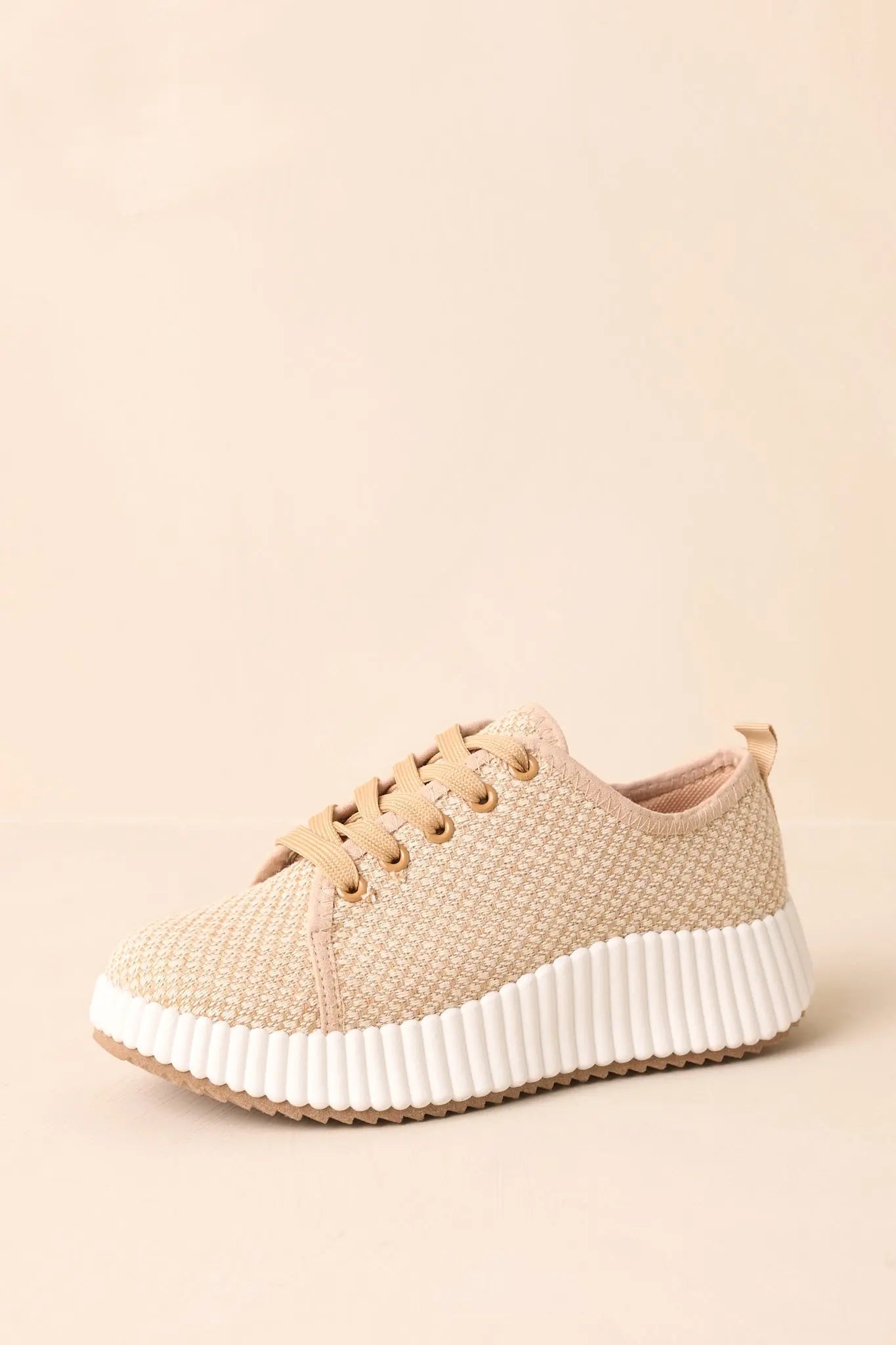 Women's Life In The Fast Lane Tan Woven Platform Sneakers | Sole measures 2" 6