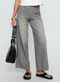 Women's Lifetimes Mid Rise Wide Leg Cargo Jeans Dark Blue Stripe | Denim jeans in a stripe print with cargo-style 0