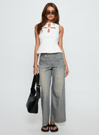 Women's Lifetimes Mid Rise Wide Leg Cargo Jeans Dark Blue Stripe | Denim jeans in a stripe print with cargo-style 1