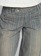 Women's Lifetimes Mid Rise Wide Leg Cargo Jeans Dark Blue Stripe | Denim jeans in a stripe print with cargo-style 4