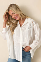 Women's Light as Air Ivory Gauzy Cotton Lace Detail Blouse | 100% Cotton 0