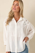 Women's Light as Air Ivory Gauzy Cotton Lace Detail Blouse | 100% Cotton 2