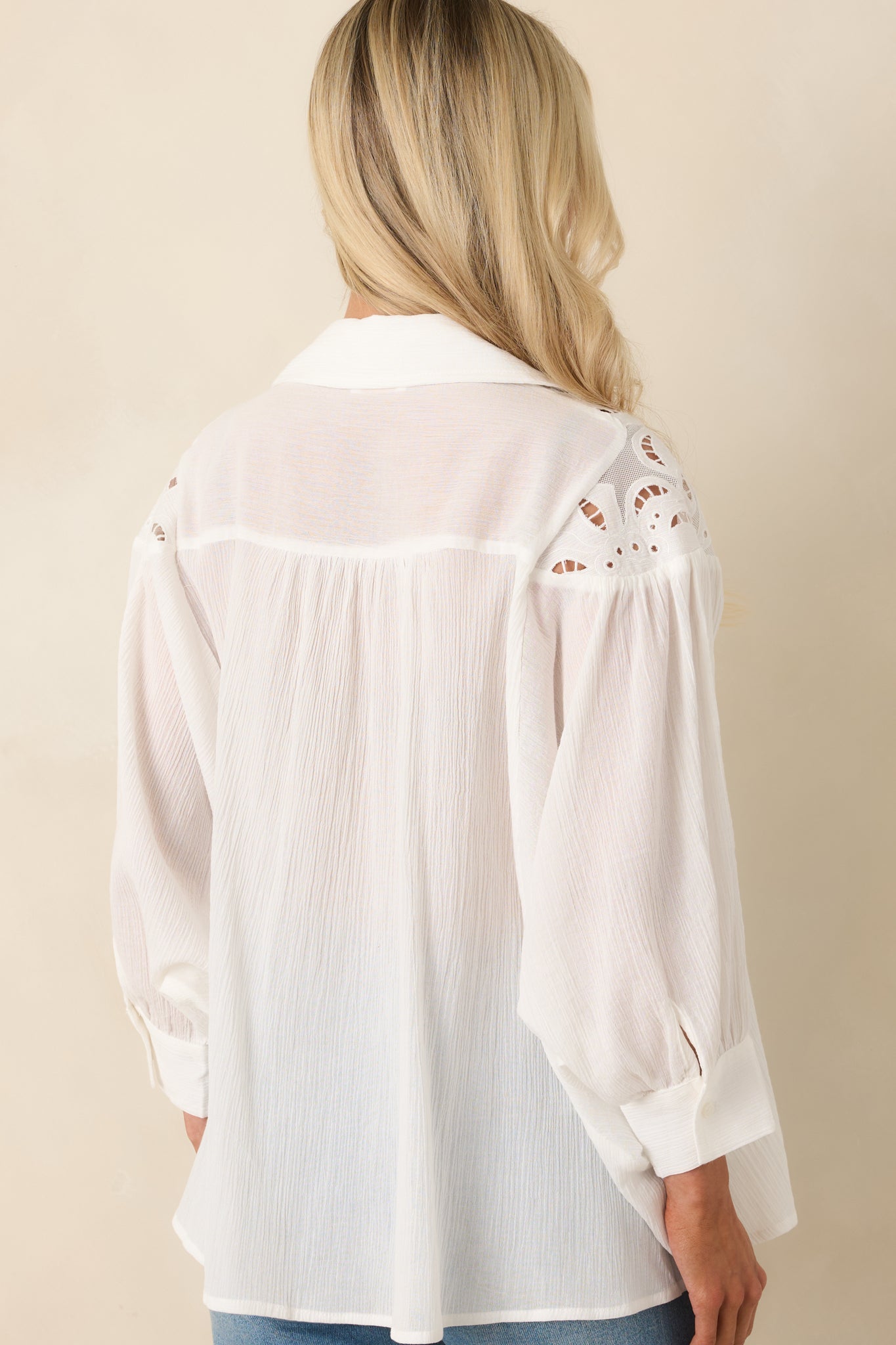 Women's Light as Air Ivory Gauzy Cotton Lace Detail Blouse | 100% Cotton 6