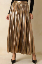 Women's Light the Night Bronze Metallic Pleated Maxi Skirt | 95% Polyester & 5% Spandex 3