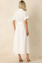 Women's Lily Glow Ivory Button Front Belted Maxi Dress | 70% Linen 7