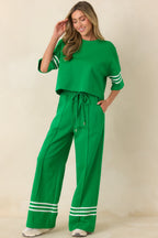 Women's Line & Leisure Green Cotton Blend Contrast Stripe Top | 60% Cotton & 40% Polyester 0