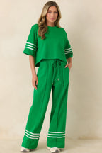 Women's Line & Leisure Green Cotton Blend Contrast Stripe Top | 60% Cotton & 40% Polyester 5