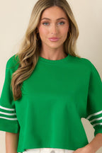 Women's Line & Leisure Green Cotton Blend Contrast Stripe Top | 60% Cotton & 40% Polyester 6