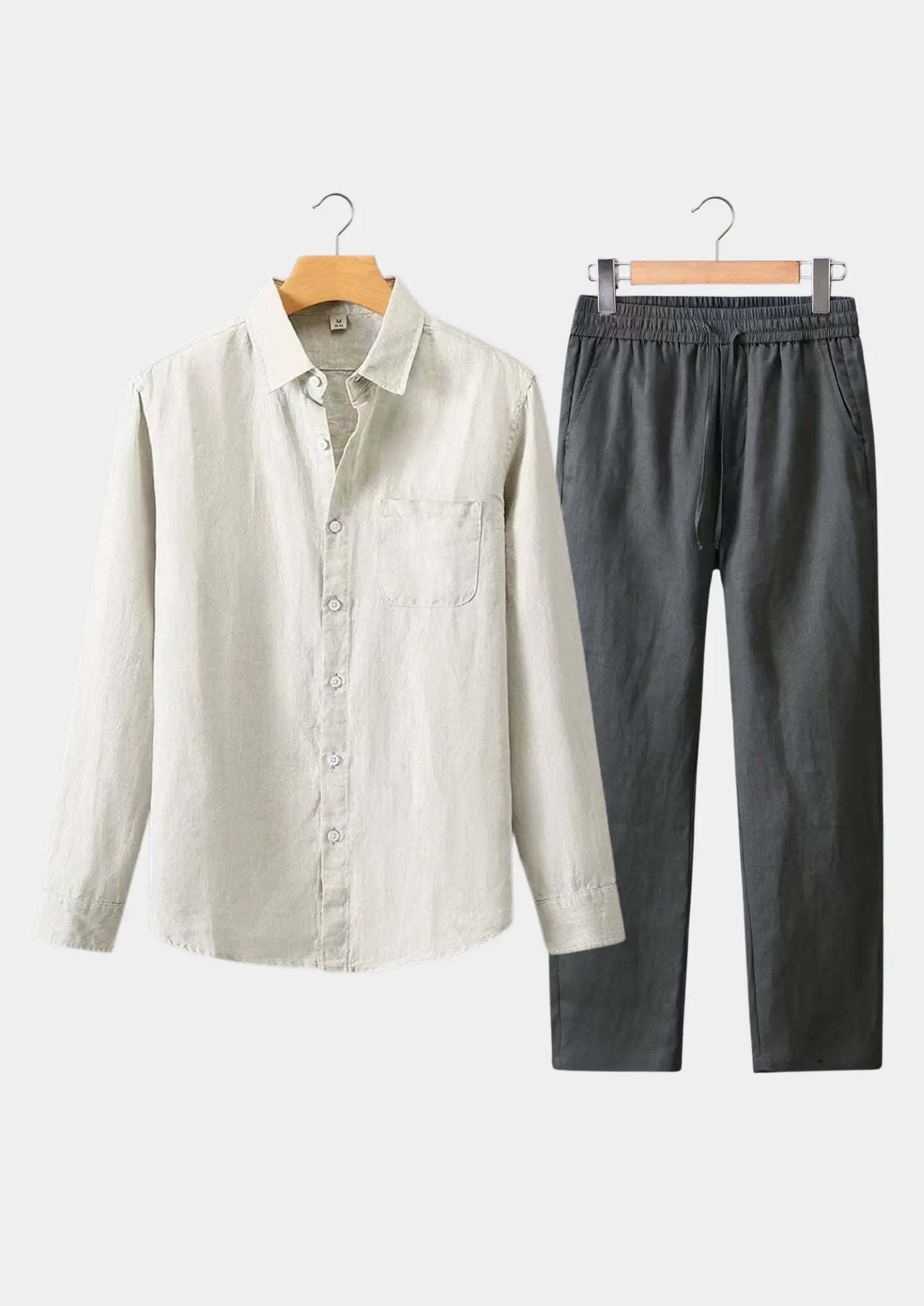 Women's Linen Longsleeve Summer Set - Beige/Gray 0